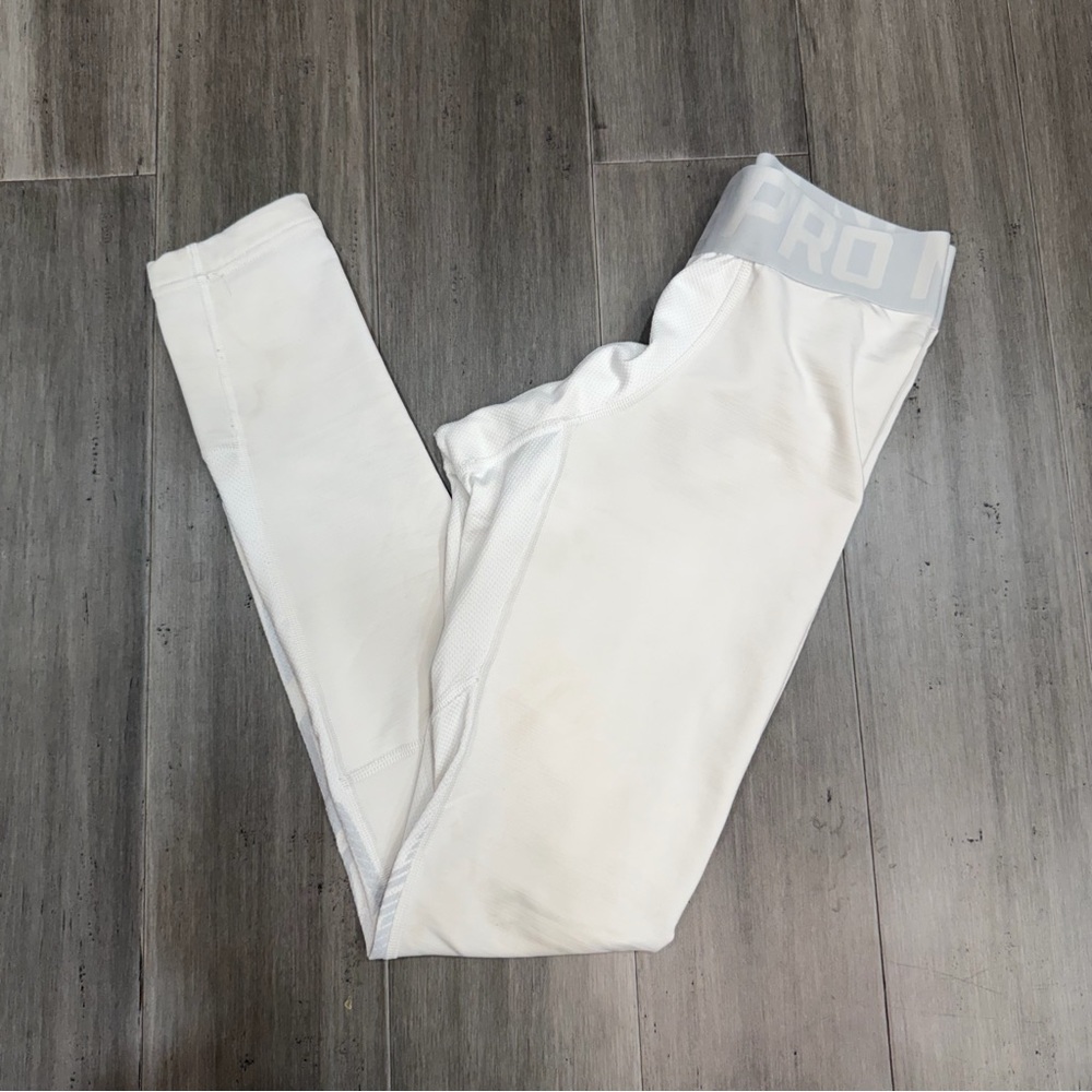 Nike Pro, White Dri Fit Compression Leggings | Men’s Small